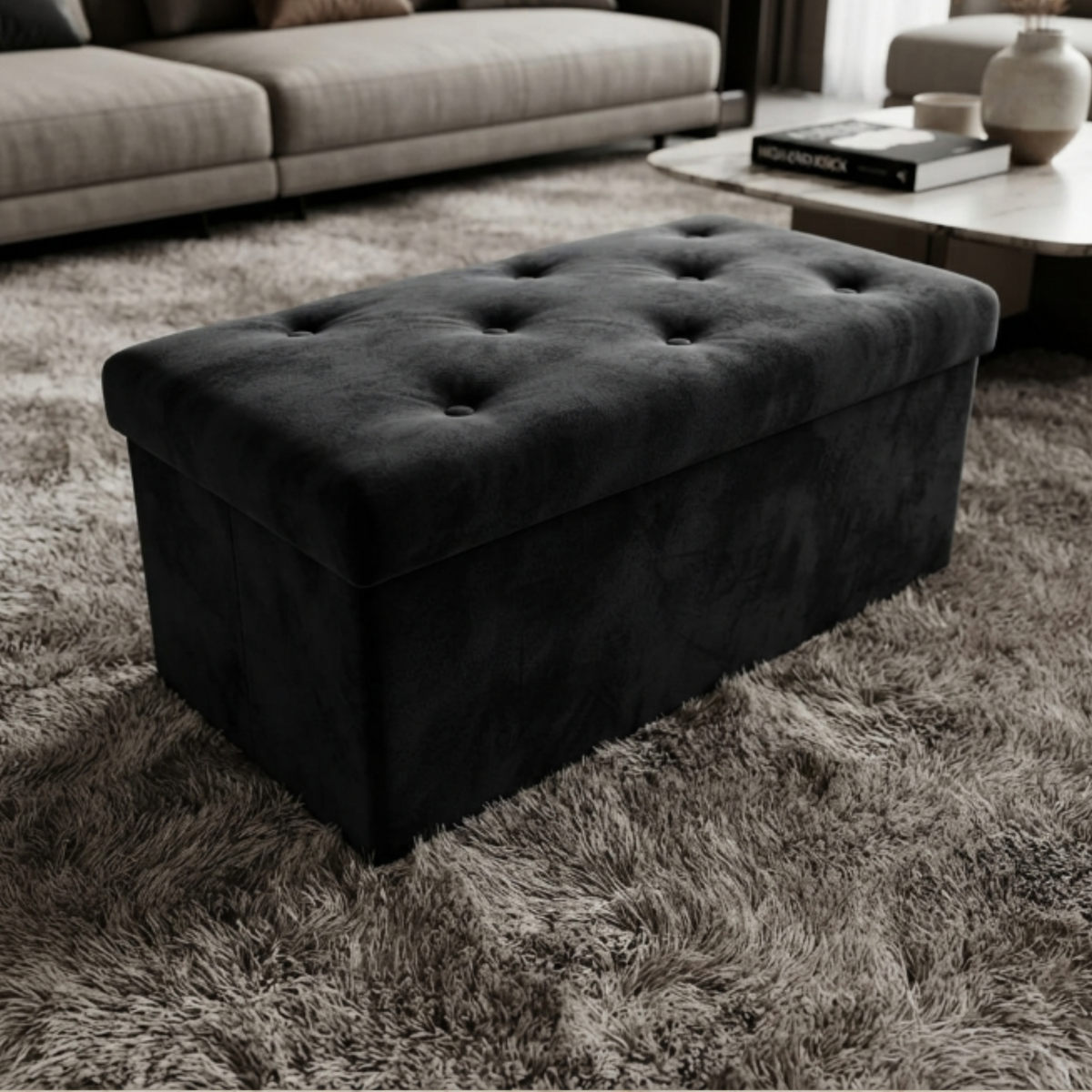 Foldable Velvet Designed Storage Ottoman -