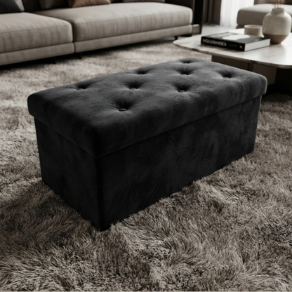 Foldable Velvet Designed Storage Ottoman -