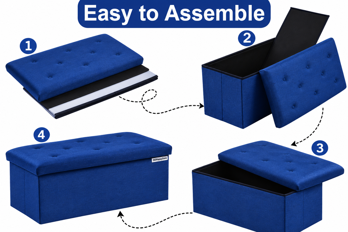 Foldable Velvet Designed Storage Ottoman -