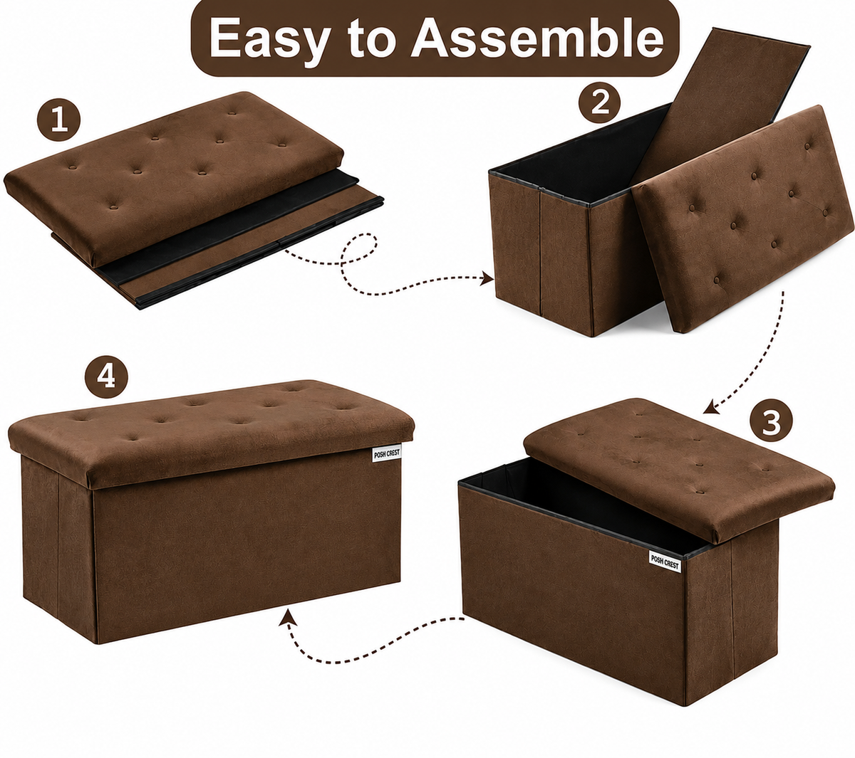 Foldable Velvet Designed Storage Ottoman -