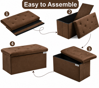 Foldable Velvet Designed Storage Ottoman -