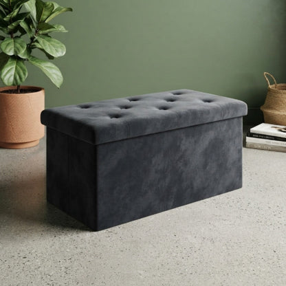 Foldable Velvet Designed Storage Ottoman -